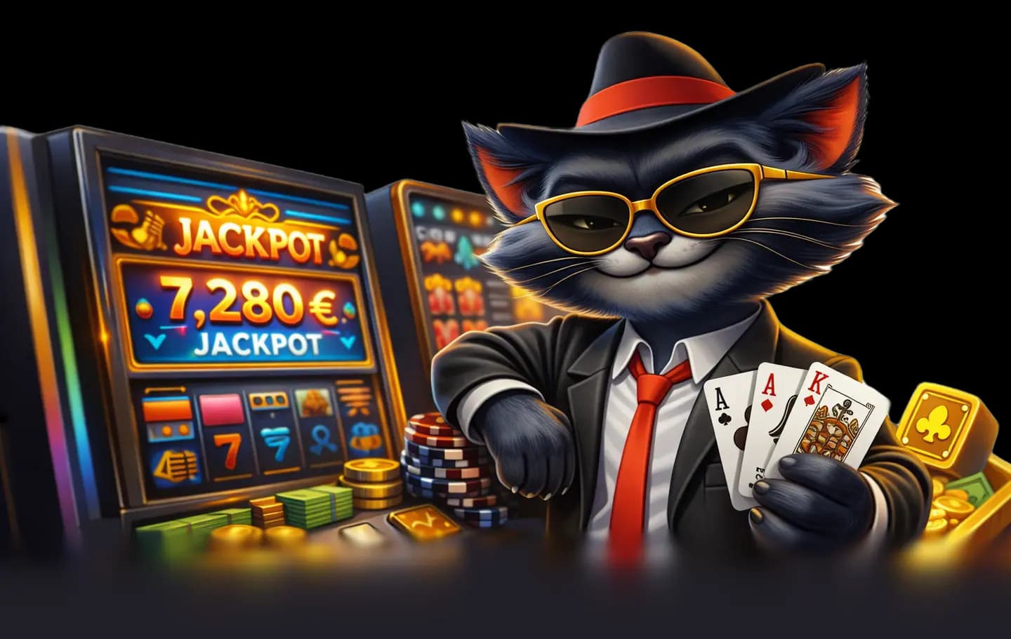 Personagem com cartas e prêmio de jackpot