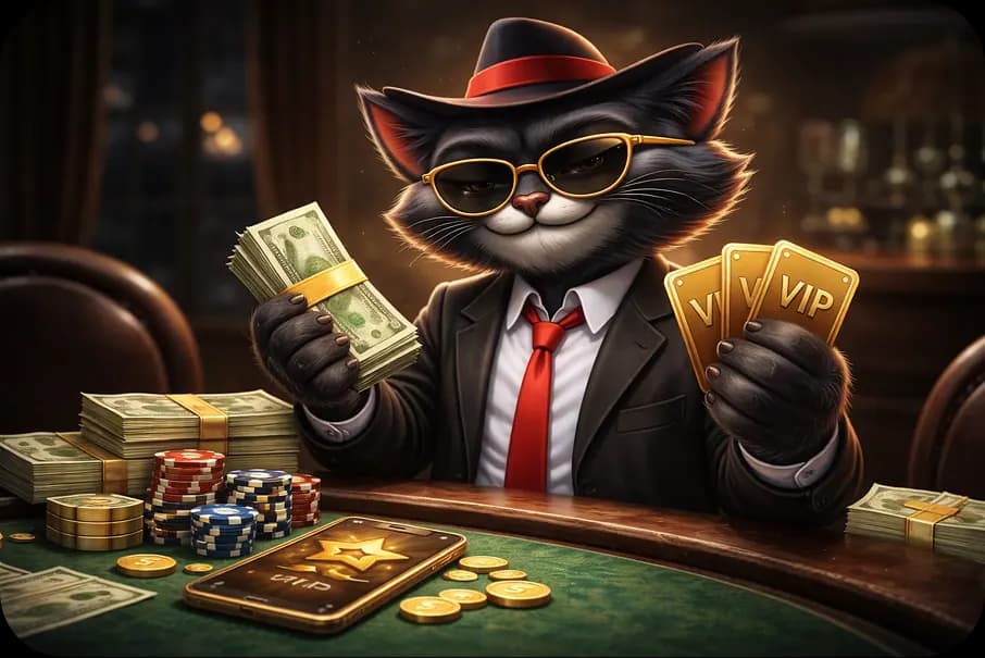 Mesa de jogo com fichas e passes VIP